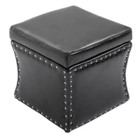 HomCom 17” Cube Faux Leather Storage Ottoman Footrest With Decorative Pull Out Tray - Black(m-5)