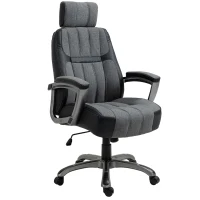 Vinsetto High-Back Home Office Chair 400lbs with Wide Seat, Linen PU High-Back Home Chair, Computer Desk Chair with Adjustable Height, Swivel Wheel, Black/Grey(m-11)