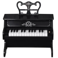 Qaba Kids Mini Piano Toy with 25 Keys Simulated Piano Sound, a Realistic Piano Look, &  Side Book Holder, Black(m-8)