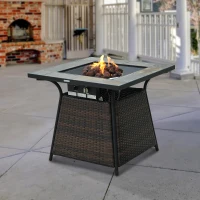 Outsunny 32” 40,000 BTU Lava Rock Gas Grill Tile Table Top Wicker Fire Pit(m-2)