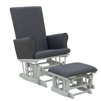 HomCom 2 Piece Rubberwood Linen Glider Rocking Chair with Ottoman Set - Grey(m-5)