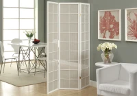 Monarch 3-Panel Contemporary Folding Privacy Screen Room Divider with Fabric Inlay - White Wood Frame(m-2)