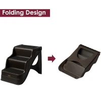 PawHut 3 Step Portable Folding Pet Stairs Ramp Easy Climb Step Stool With Anti-Slip Mat - Espresso Brown(m-5)