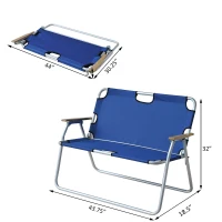 Outsunny 2-Person Folding Aluminum Love Seat Camping Chair - Blue(m-4)