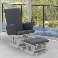 HomCom 2 Piece Rubberwood Linen Glider Rocking Chair with Ottoman Set - Grey(m-1)
