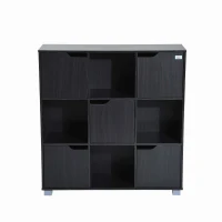 HomCom 37” Office Bookshelf 9 Cube Storage Organizer With Doors - Black(m-2)