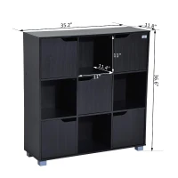 HomCom 37” Office Bookshelf 9 Cube Storage Organizer With Doors - Black(m-8)