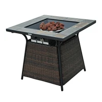 Outsunny 32” 40,000 BTU Lava Rock Gas Grill Tile Table Top Wicker Fire Pit(m-1)