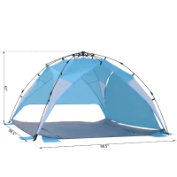 Outsunny Portable Automatic Pop Up Sun Protection Beach Tent Cabana - Blue(m-4)