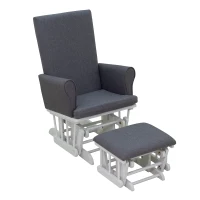 HomCom 2 Piece Rubberwood Linen Glider Rocking Chair with Ottoman Set - Grey(m-2)