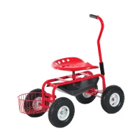 Outsunny Rolling Garden Work Cart with 360 Degree Swivel Seat and Bucket Basket - Red(m-1)