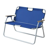 Outsunny 2-Person Folding Aluminum Love Seat Camping Chair - Blue(m-1)