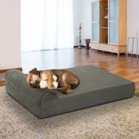 PawHut 48" x 30" Suede Padded Orthopedic Memory Foam Bolster Pet Dog Bed - Army Green with Brown Liner(m-2)