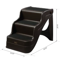 PawHut 3 Step Portable Folding Pet Stairs Ramp Easy Climb Step Stool With Anti-Slip Mat - Espresso Brown(m-3)