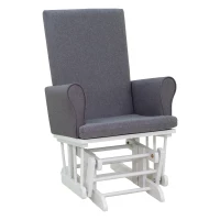HomCom 2 Piece Rubberwood Linen Glider Rocking Chair with Ottoman Set - Grey(m-7)