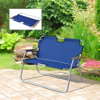 Outsunny 2-Person Folding Aluminum Love Seat Camping Chair - Blue(m-3)