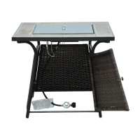 Outsunny 32” 40,000 BTU Lava Rock Gas Grill Tile Table Top Wicker Fire Pit(m-5)