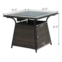 Outsunny 32” 40,000 BTU Lava Rock Gas Grill Tile Table Top Wicker Fire Pit(m-3)