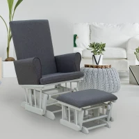 HomCom 2 Piece Rubberwood Linen Glider Rocking Chair with Ottoman Set - Grey(m-4)