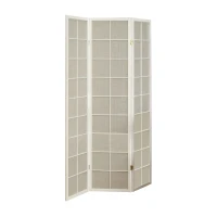 Monarch 3-Panel Contemporary Folding Privacy Screen Room Divider with Fabric Inlay - White Wood Frame(m-1)