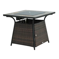 Outsunny 32” 40,000 BTU Lava Rock Gas Grill Tile Table Top Wicker Fire Pit(m-6)