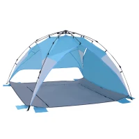 Outsunny Portable Automatic Pop Up Sun Protection Beach Tent Cabana - Blue(m-5)