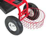 Outsunny Rolling Garden Work Cart with 360 Degree Swivel Seat and Bucket Basket - Red(m-4)