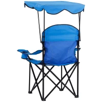 Outsunny Oxford Sports Folding Metal Camping Chair with an Overhead Shade Canopy & an Included Side Cup Holder - Blue(m-9)