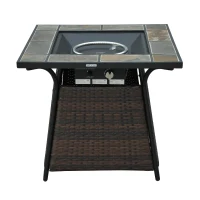 Outsunny 32” 40,000 BTU Lava Rock Gas Grill Tile Table Top Wicker Fire Pit(m-4)