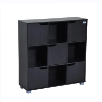 HomCom 37” Office Bookshelf 9 Cube Storage Organizer With Doors - Black(m-1)