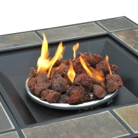 Outsunny 32” 40,000 BTU Lava Rock Gas Grill Tile Table Top Wicker Fire Pit(m-8)