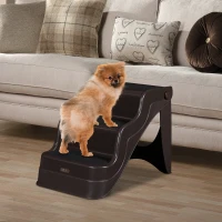 PawHut 3 Step Portable Folding Pet Stairs Ramp Easy Climb Step Stool With Anti-Slip Mat - Espresso Brown(m-2)