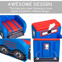 Qaba 17" Multi Spandex Storage Sofa Chair for Kids - Train Engine Locomotive(m-5)