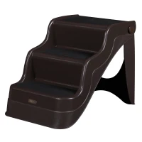 PawHut 3 Step Portable Folding Pet Stairs Ramp Easy Climb Step Stool With Anti-Slip Mat - Espresso Brown(m-1)