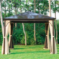 [Pick UP] Outsunny 10 x 10 ft Deluxe Hard Top Waterproof Gazebo Canopy Heavy Duty Shelter with Curtains and Mosquito Netting(m-8)