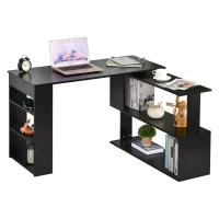 HOMCOM L-shaped Table 360° Rotating Corner Desk L-Shaped PC Workstation Student Writing Table w/ Storage Shelf Home Office Black(m-1)