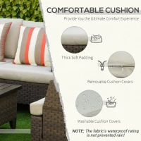 Outsunny 8 Pieces Wicker Patio Furniture Set, Outdoor PE Rattan Sectional Conversation Sofa Set w/ Aluminum Plate Top Table, Side Table & Cushions for Garden, Backyard, Beige(m-5)