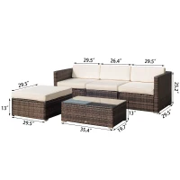 Outsunny 5PC Outdoor Rattan Wicker Sofa Set Aluminum Frame Garden Sectional Patio Furniture with Table Brown(m-3)