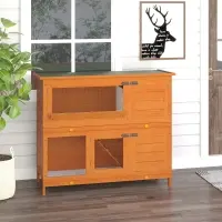 PawHut Bunny Hutch 2 Tier Elevated Wooden Rabbit Bunny House Chicken Coop Small Animal Cage w/ Sliding-Out Tray(m-1)