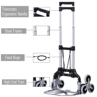 DURHAND 6-Wheels Up Stairs Trolley Hand Trucks Foldable Steel Load Cart W/ Fixed Rope(m-4)