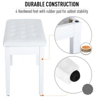 HomCom Piano Bench with Storage Faux Leather Padded Double / Duet w/ Music Storage - White(m-6)
