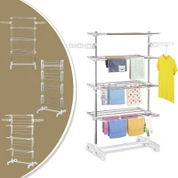 HOMCOM 4 Layers Folding Laundry Rack Stand Dryer Storage Towel Rack Rolling(m-5)