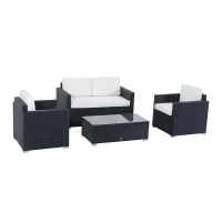Outsunny Patio Sectional 4pcs Outdoor Rattan Wicker Sofa Set Outdoor Furniture with Cushions (m-1)
