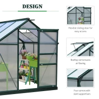Outsunny 6.2' x 6.3' x 6.6' Clear Polycarbonate Greenhouse Large Walk-In Green House Garden Plants Grow Galvanized Base Aluminium Frame w/ Slide Door(m-4)