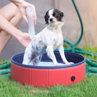 PawHut Pet Pool Bathing Tub φ31.5”  Folding Dog Swimming Pool Puppy Pet Supplies Red(m-1)