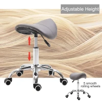 HOMCOM Massage Stool Adjustable Hydraulic Rolling Salon Stool Saddle Swivel Saddle Chair Grey(m-4)