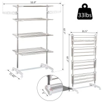 HOMCOM 4 Layers Folding Laundry Rack Stand Dryer Storage Towel Rack Rolling(m-3)