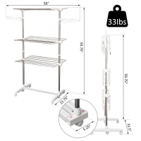 HOMCOM 3-Tier Clothes Drying Rack Foldable Laundry Dryer Hanger Airer Compact Storage Stainless Steel Hanging Rods(m-3)