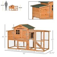 PawHut 76" Wooden Chicken Coop, Outdoor Hen House Poultry Duck Goose Cage with Outdoor Run, Nesting Box, Removable Tray and Lockable Doors, Orange(m-3)