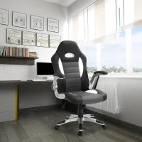 HOMCOM Racing Car Office Chair Swivel Excutive Computer Gaming Office Chair with Adjustable Armrest (Grey)(m-1)